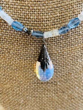 Vintage Opaline Glass Sterling Silver Pendant Necklace